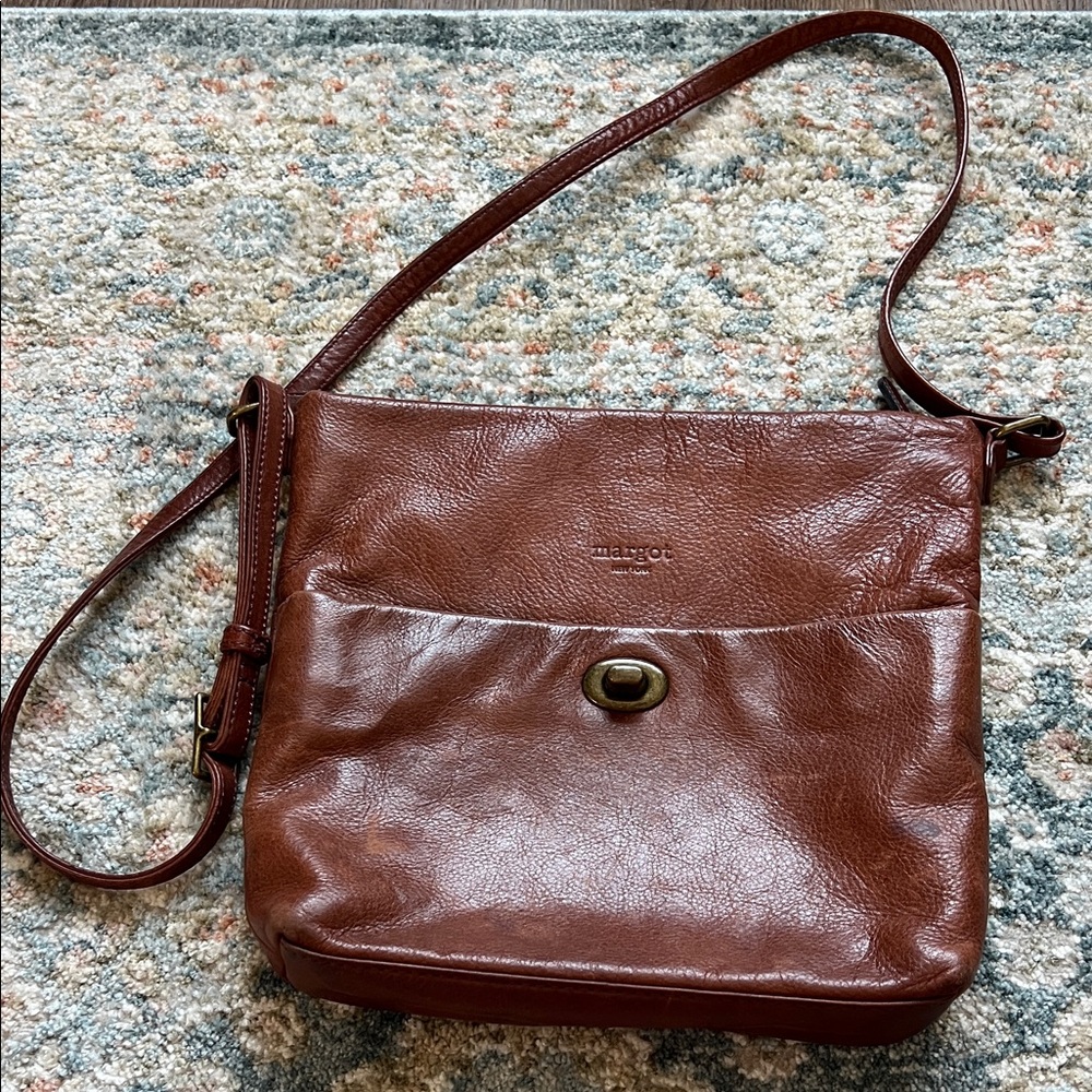 Margot Brown Leather Crossbody with Turn-Lock front closure